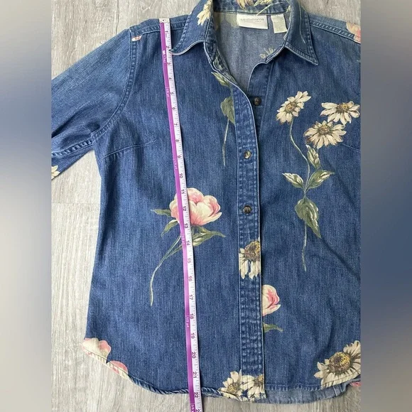 Liz Claiborne Lizwear Jeans Vintage Y2K Denim Floral Button Down - Picture 7 of 10